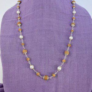 30  1/4" natural Tulasi beads with pearls (gemstone for the moon)